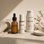 HALENE The Routine, the three bottles in a row from morning to night