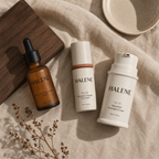 HALENE The Routine, overhead flat-lay of all three bottles on linen