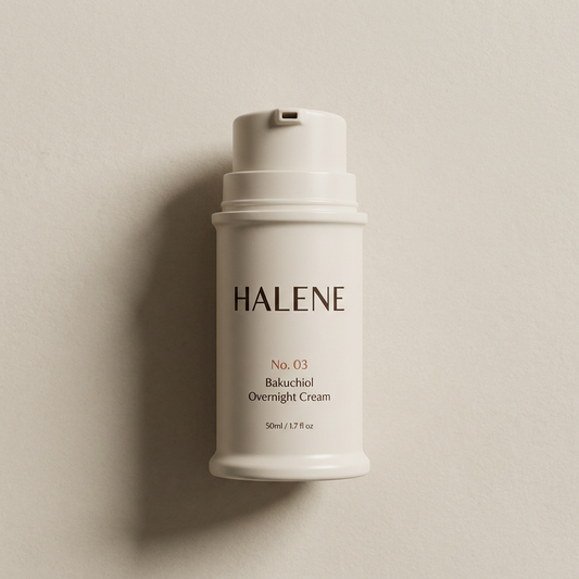 HALENE No. 03 Bakuchiol Overnight Cream in a bone apothecary pump